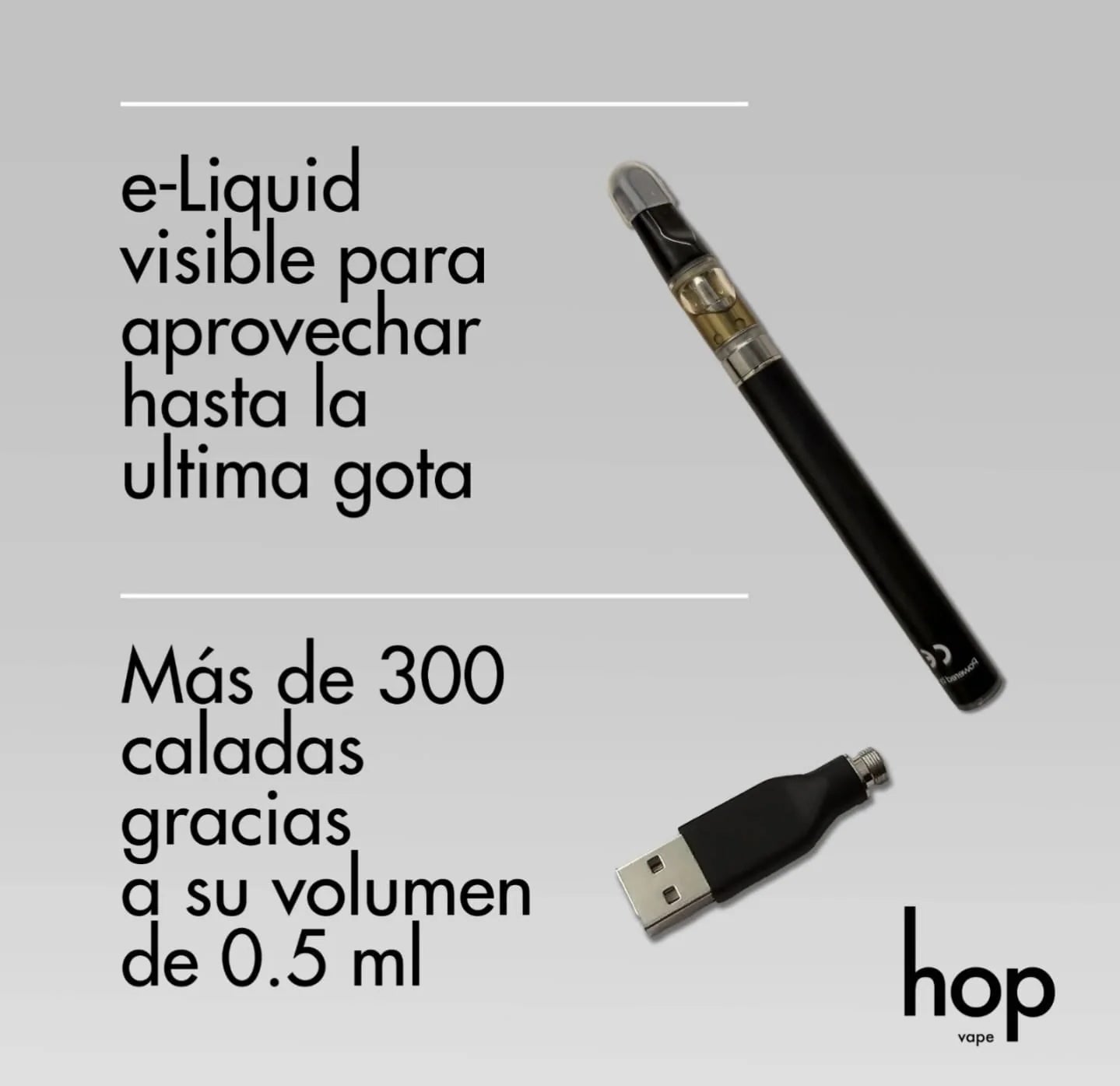HOP KIT Pen 94% CBD TOTAL | Vaporizador Recargable sin Nicotina | 0,5 ml con USB
